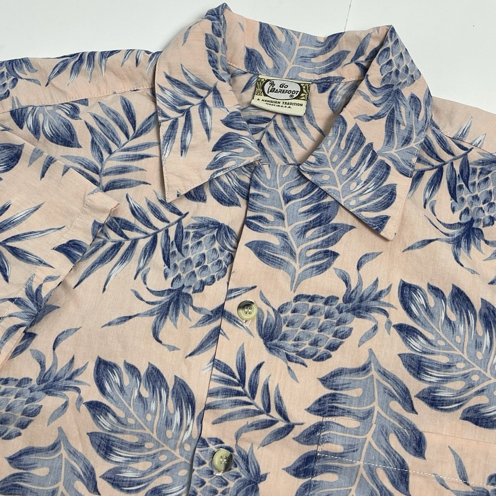 Go Barefoot Men's Large Pineapple Pareau Coral Pink Blue Hawaiian Reverse Print